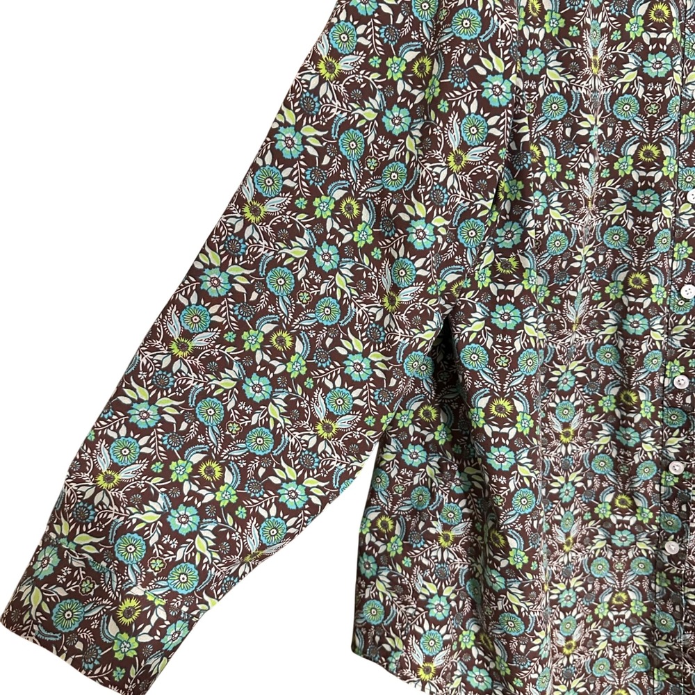 Lands End Womens 20W No Iron Supima Floral Print Button Down Shirt Brown Green - Picture 4 of 6